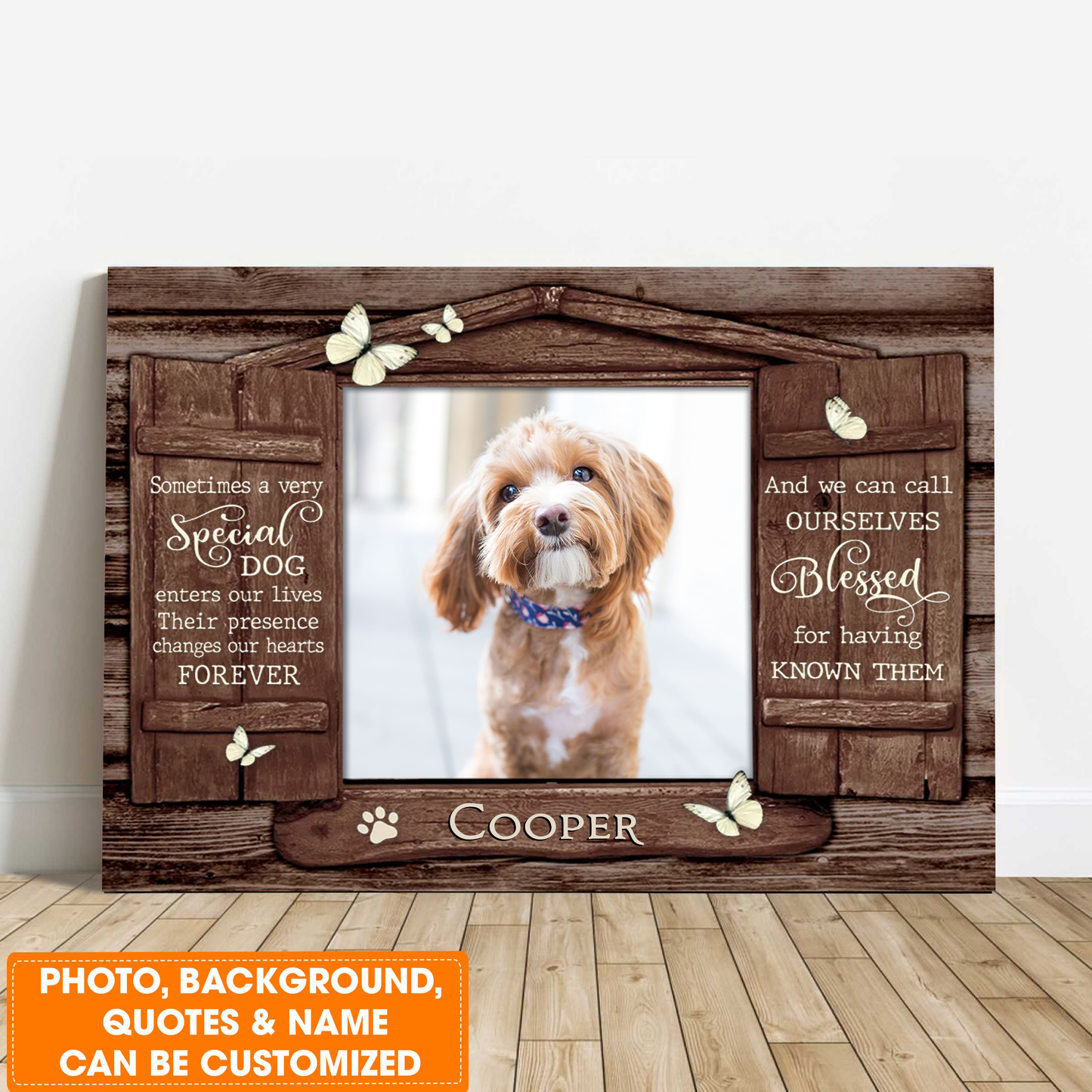 Personalized Dog Landscape Canvas, Custom Pet Gifts To Remember A Pet Wooden Window Shutters, Perfect Gift For Dog Lovers, Friends, Family