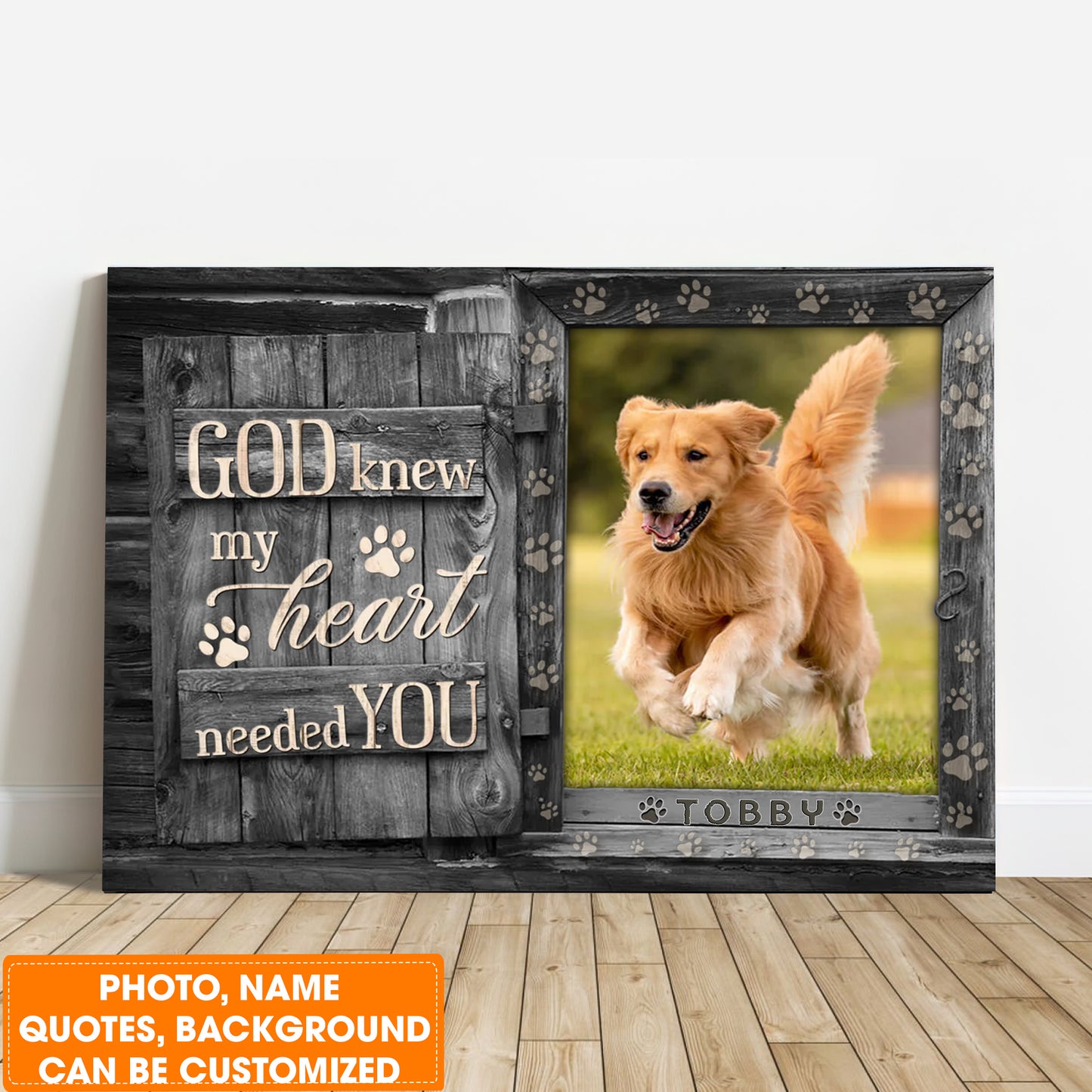 Personalized Dog Landscape Canvas, Custom Pet Photo, Pet Name For Your Hairy friend, Perfect Gift For Dog Lovers, Friend, Family