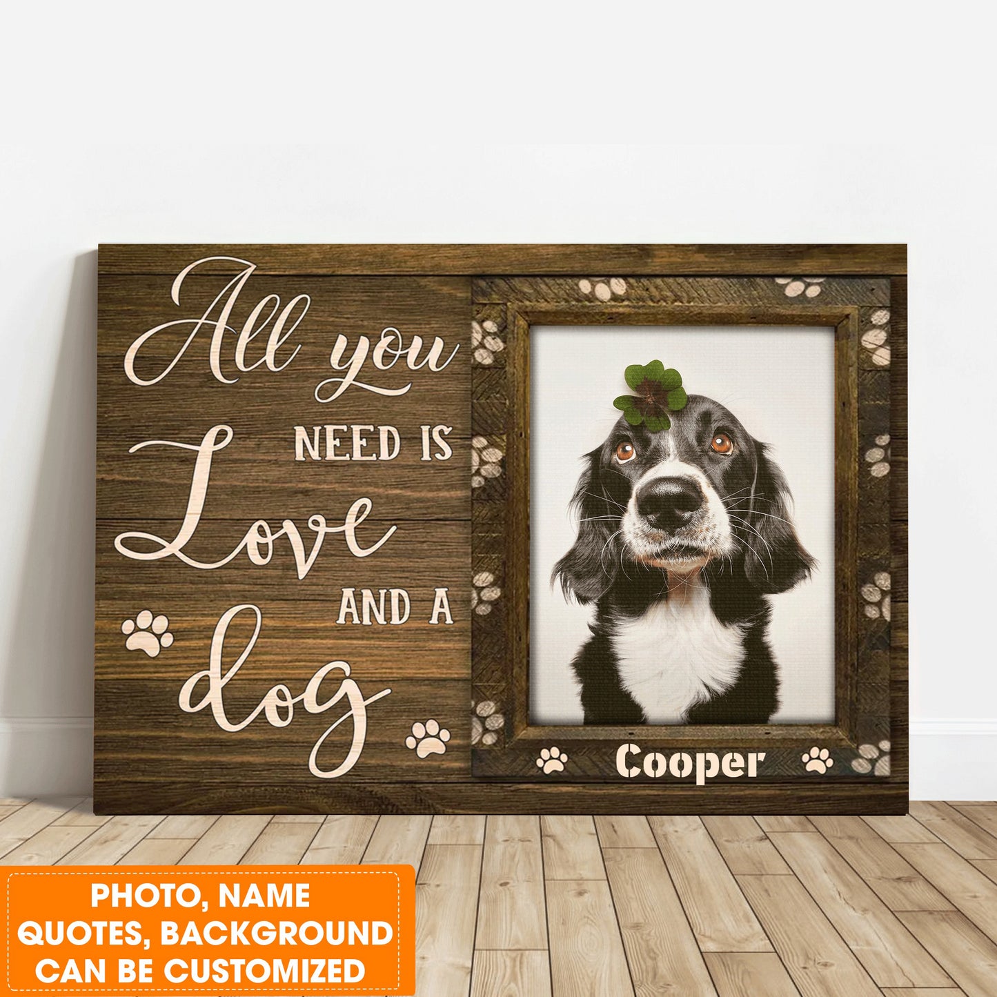 Personalized Dog Landscape Canvas, Custom Pet Photo, Beautiful Pawprints Dog Canvas, Perfect Gift For Dog Lovers, Friend, Family