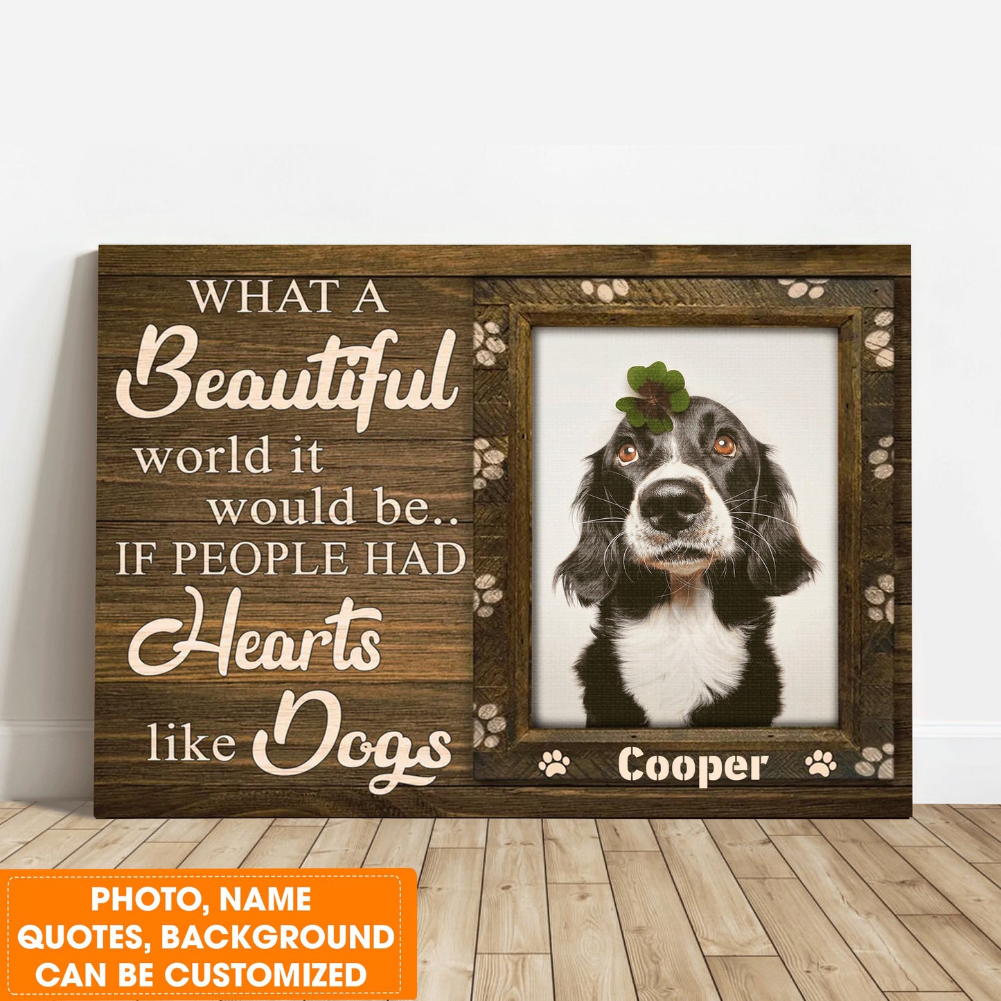 Personalized Dog Landscape Canvas, Custom Pet Photo, Beautiful Pawprints Dog Canvas, Perfect Gift For Dog Lovers, Friend, Family