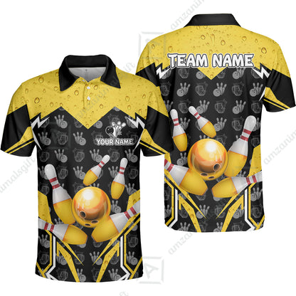 Custom Bowling Team Jersey, Bowling Beer Ball Lightning Strike Polo Quarter-Zip Shirts, Bowling Uniforms Jerseys, Custom Name And Team Name