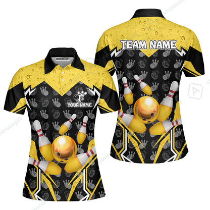 Custom Bowling Team Jersey, Bowling Beer Ball Lightning Strike Polo Quarter-Zip Shirts, Bowling Uniforms Jerseys, Custom Name And Team Name