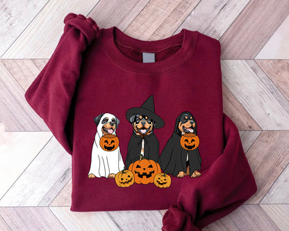 Rottweiler Sweatshirt, Ghost And Witch Rottweiler Sweatshirt, Halloween Dog Shirt, Rottweiler Tee, Dog Sweatshirt