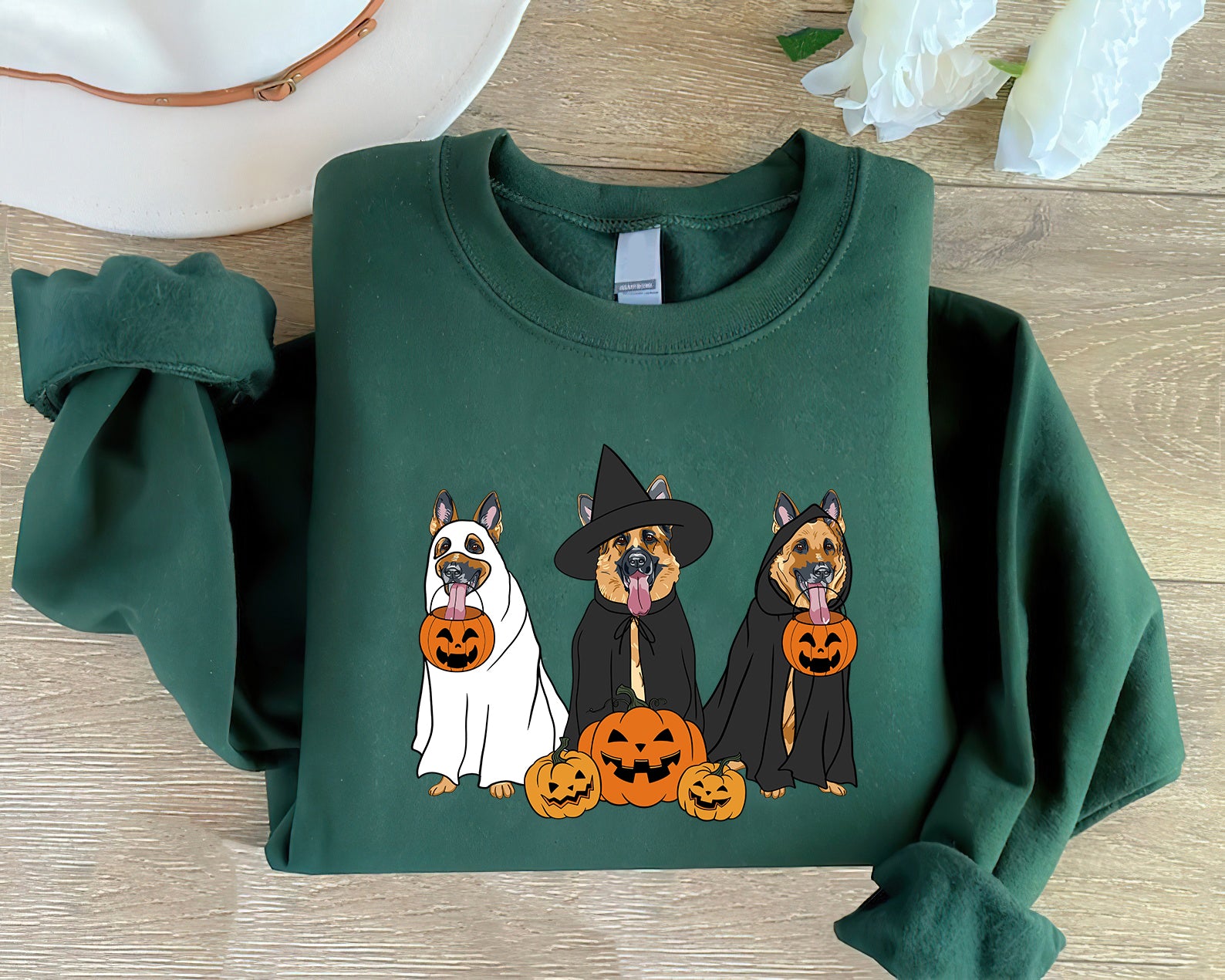 German Shepherd Sweatshirt, Ghost And Witch German Shepherd Sweatshirt, Halloween Dog Shirt, Dog Sweatshirt, German Shepherd Tee