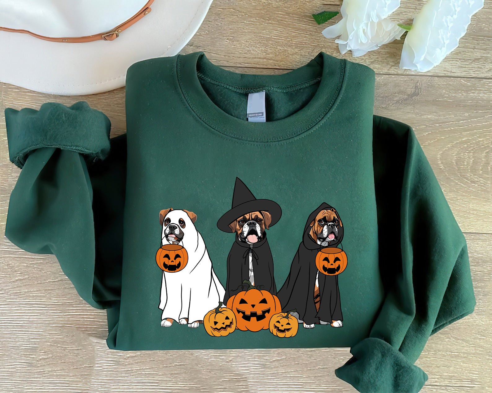 Boxer Sweatshirt, Ghost And Witch Boxer Sweatshirt, Halloween Dog Shirt, Boxer Dog Sweatshirt, Boxer Tee