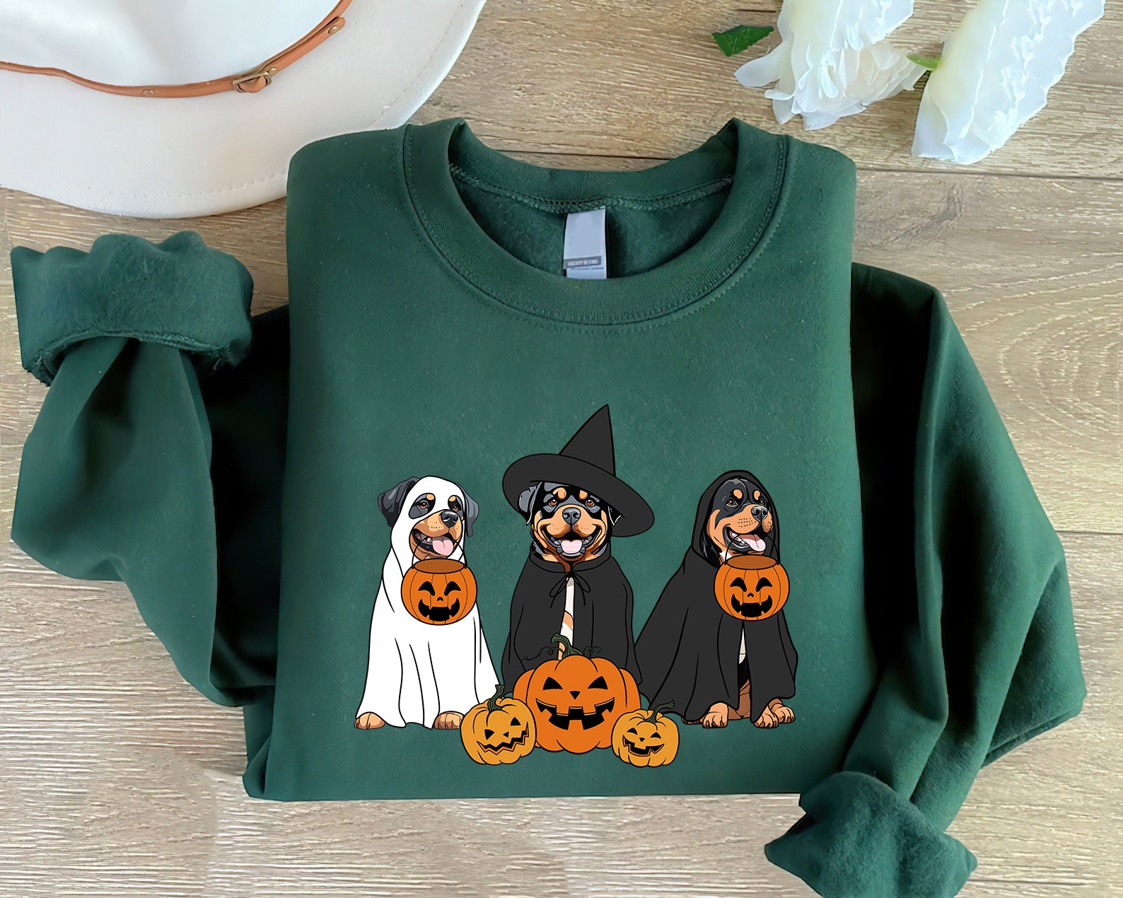 Rottweiler Sweatshirt, Ghost And Witch Rottweiler Sweatshirt, Halloween Dog Shirt, Rottweiler Tee, Dog Sweatshirt