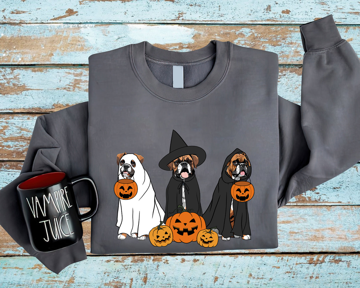 Boxer Sweatshirt, Ghost And Witch Boxer Sweatshirt, Halloween Dog Shirt, Boxer Dog Sweatshirt, Boxer Tee