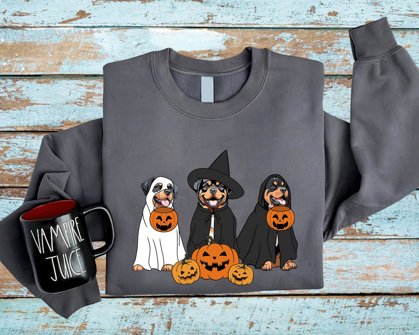Rottweiler Sweatshirt, Ghost And Witch Rottweiler Sweatshirt, Halloween Dog Shirt, Rottweiler Tee, Dog Sweatshirt