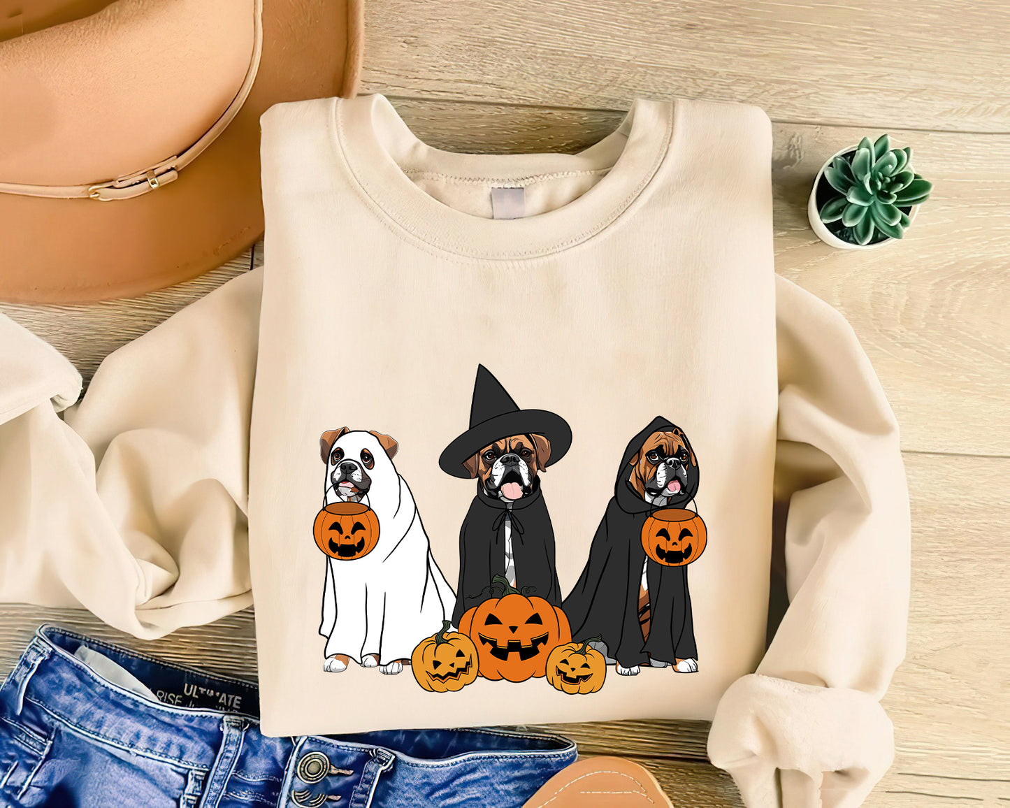 Boxer Sweatshirt, Ghost And Witch Boxer Sweatshirt, Halloween Dog Shirt, Boxer Dog Sweatshirt, Boxer Tee