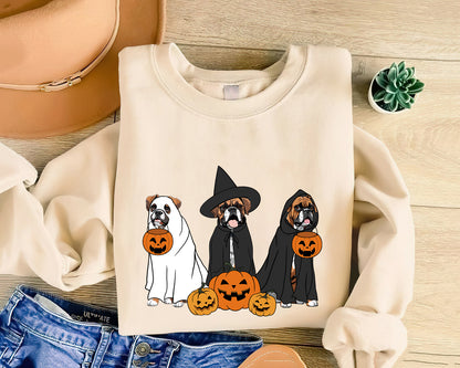 Boxer Sweatshirt, Ghost And Witch Boxer Sweatshirt, Halloween Dog Shirt, Boxer Dog Sweatshirt, Boxer Tee