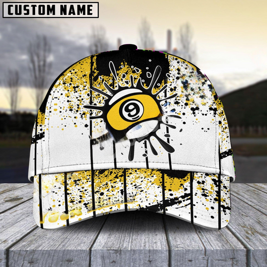Customized Billiard Cap, Billiard Pool Ball 9 Ink Art Personalized Name 3D Hats, Best Billiard Pool Hat For Billiard Players