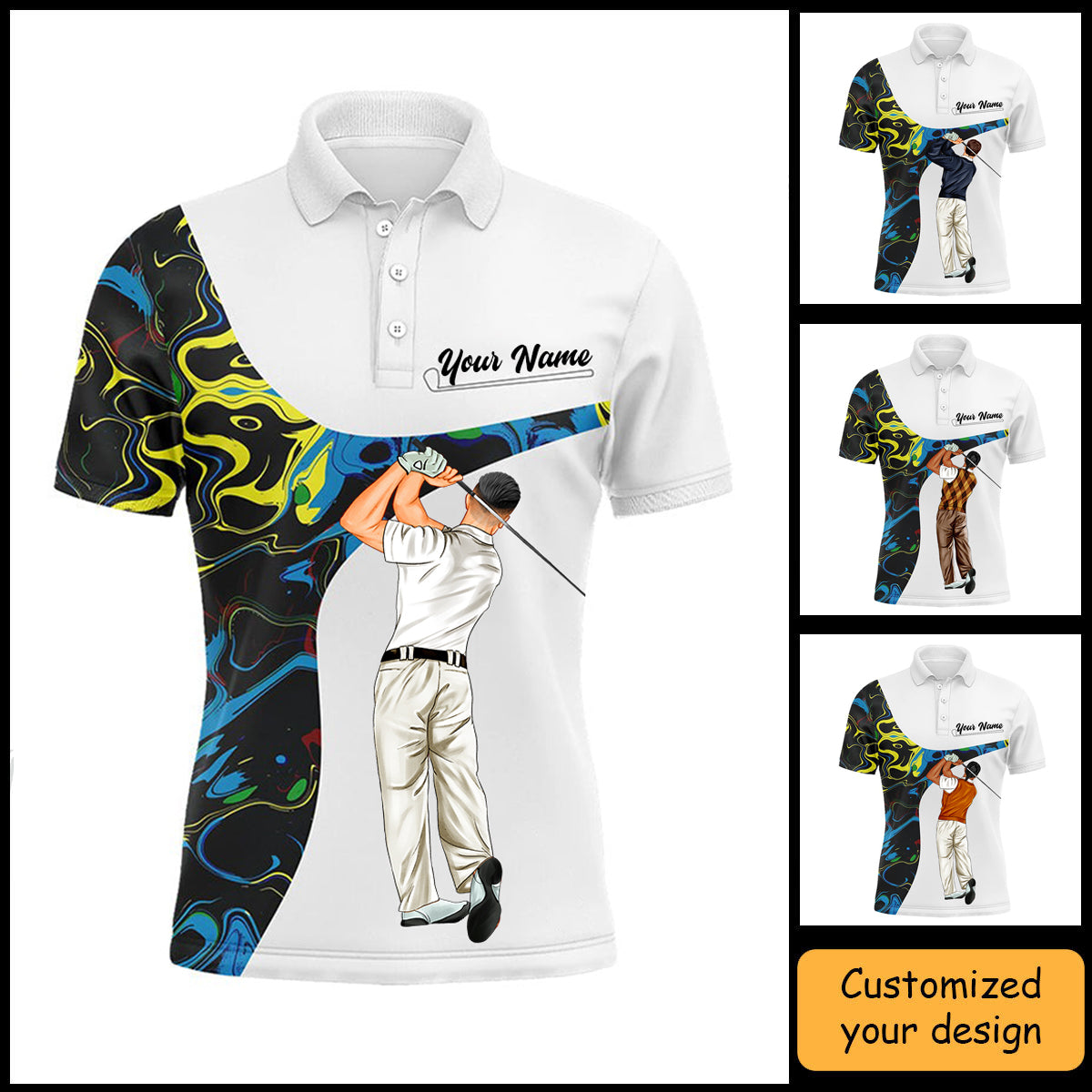 Golf Custom Polo Shirt, Camo White Golf Personalized Golf Polo Shirt