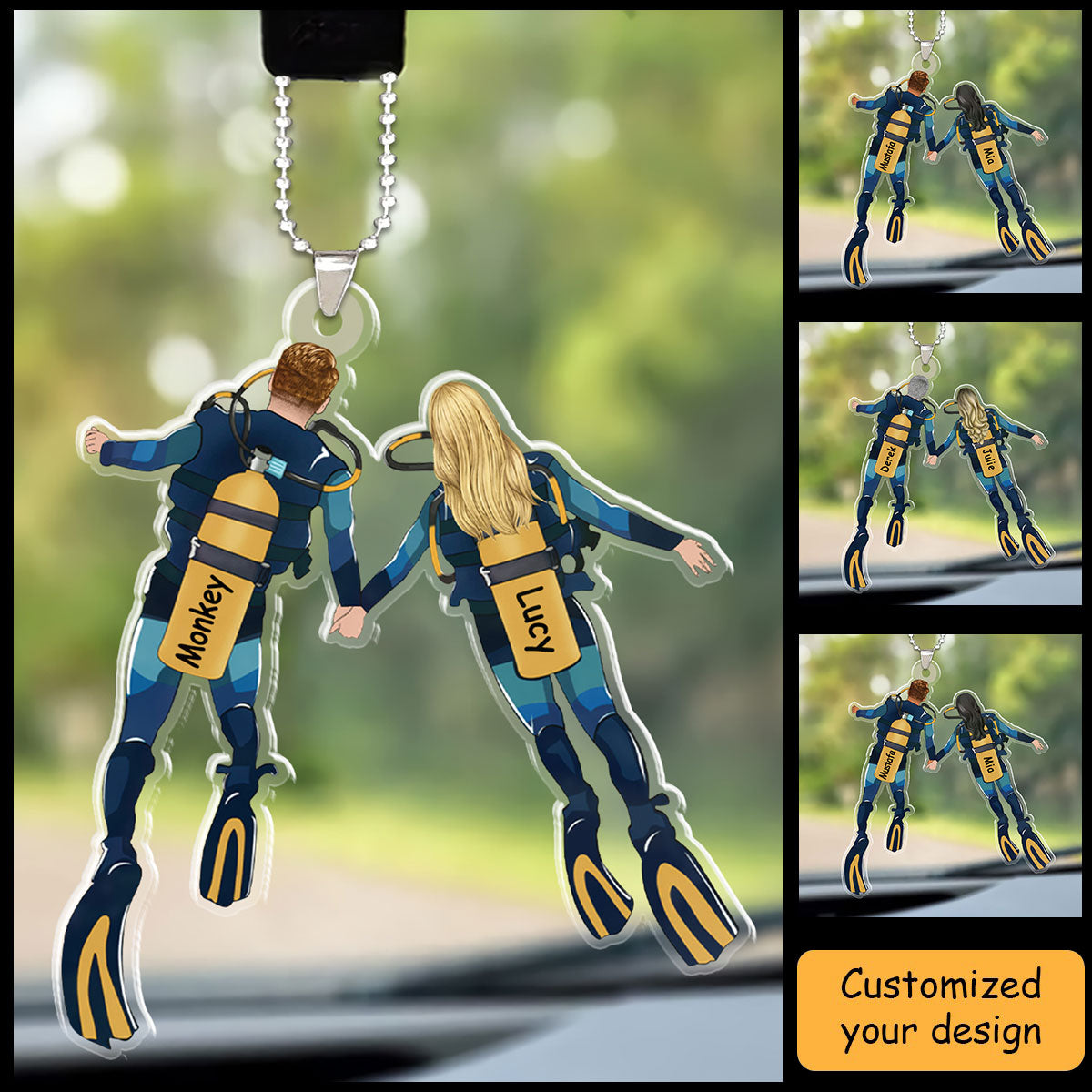 Custom Scuba Diving Partners Christmas Car Ornament Gift For Couples, Lovers - Gift For Diving Lovers