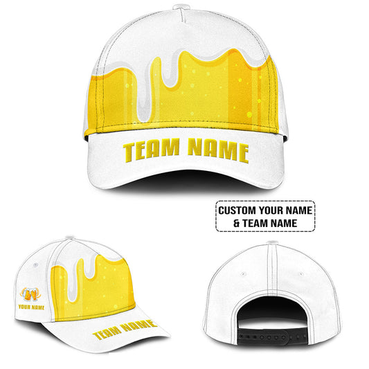 Custom Yellow White Beer Pattern Design Oktoberfest Beer Festival Performance Embroidered Cap