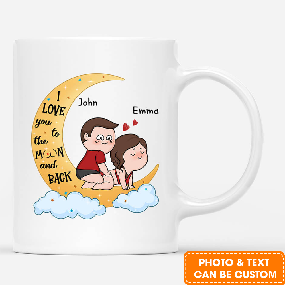 Personalized Couple Mug - Customized  I Love You To The Moon And Back Mug, Best Valentine Gift For Couple