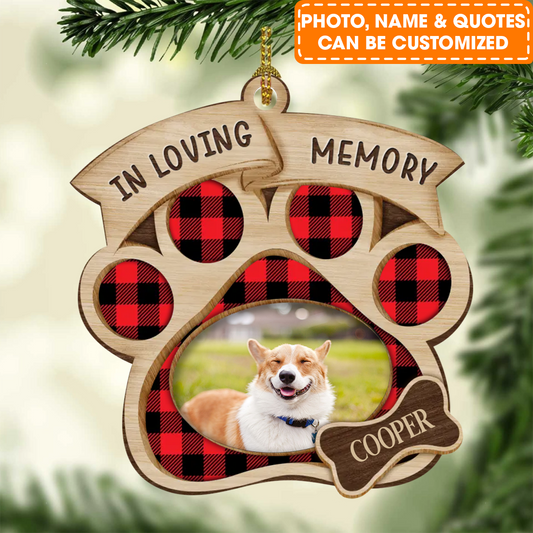 Personalized Memorial Dog Photo Wooden Ornament, You Left Paw Prints On Our Heart Ornament, Best Memorial Gift For Dog Lovers, Friends, Family