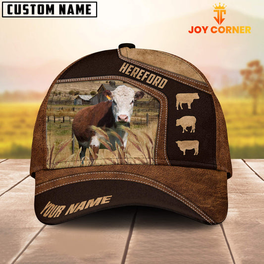 Customized Hereford Cattle Caps, Hereford On Farm Cow Pattern Dark Brown Hats, Best Farm Hat For Men Women Farmer