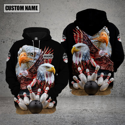 Customized Bowling Polo, Bowling And Pins American Eagles Pride Customized Name And Team Name And Team Zipper Polo Jerseys Shirts