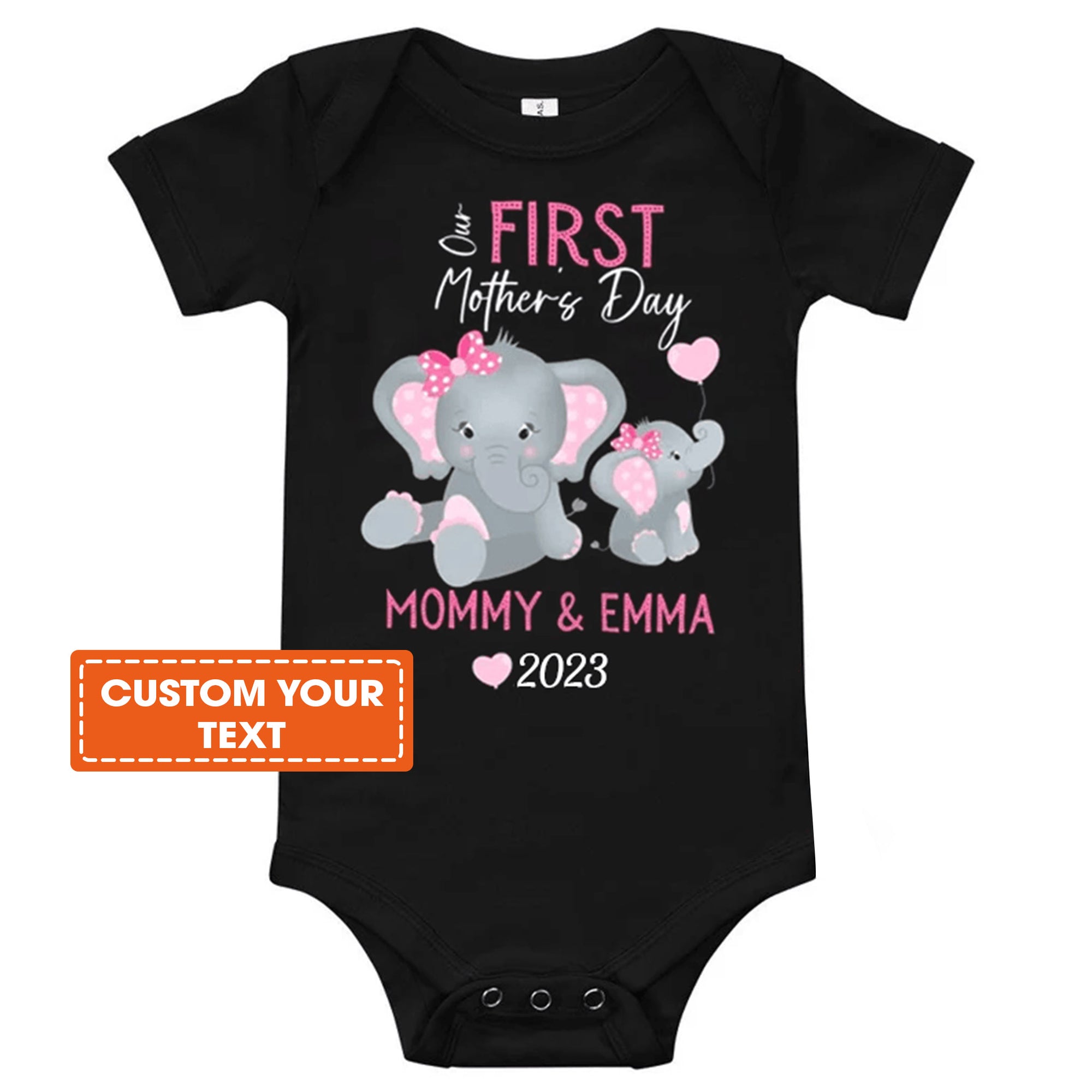 Elephant Baby Onesies, Baby Onesie Our First Mother'S Day Cute Elephant Printed Custom Name Personalized Onesies, Newborn Onesies - Perfect Gift For Baby, Baby Gift Onesie
