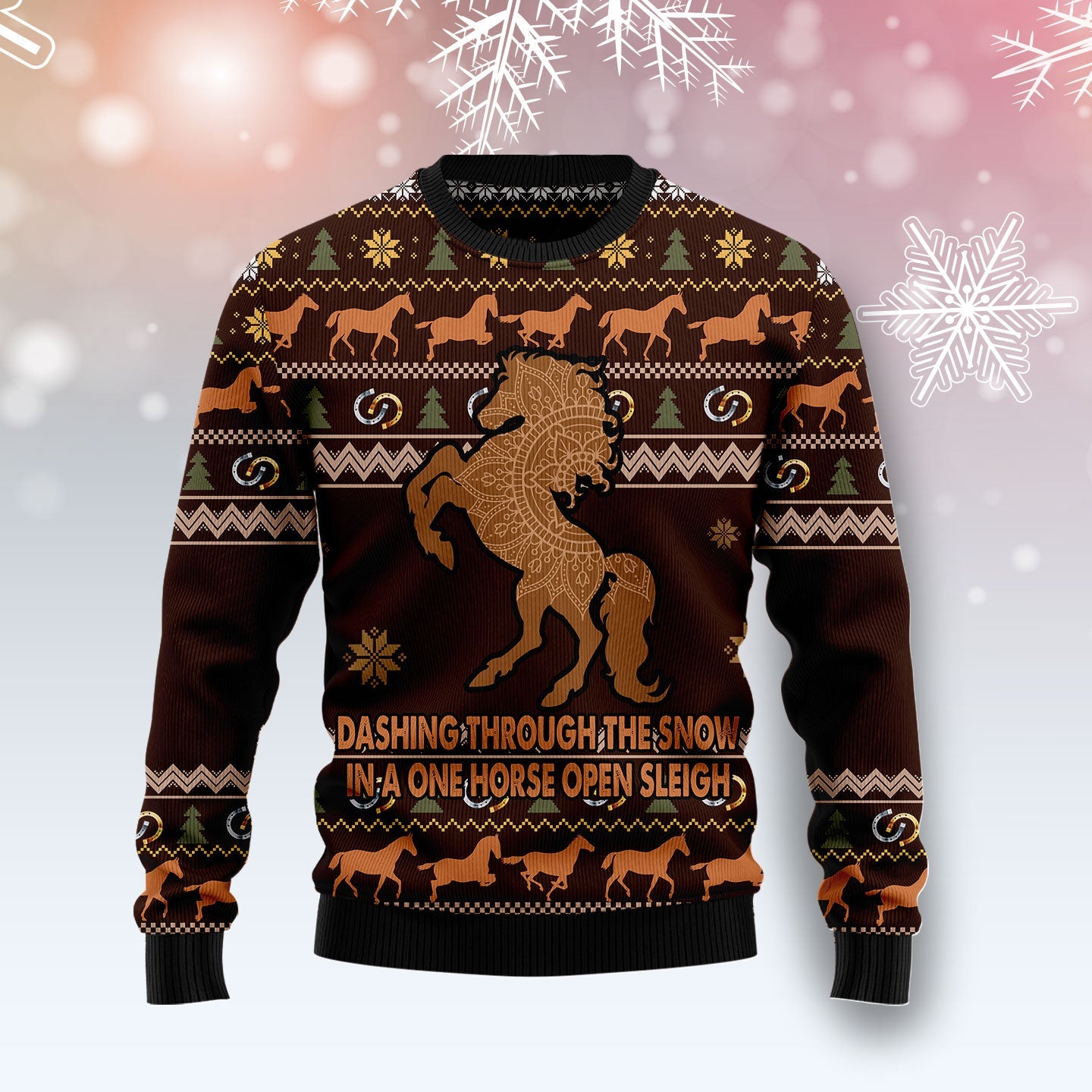 Horse Ugly Christmas Sweater Dashing Through The Snow, Perfect Gift and Outfit For Christmas, Winter, New Year Of Horse Lovers