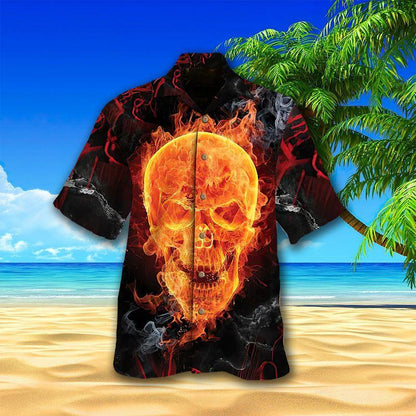 Motorcycle Aloha Hawaiian Shirts For Summer, Flame Creepy Skull Halloween Hawaiian Set For Men Women, Gift For Friend, Racing Motorcycle Lovers - Amzanimalsgift