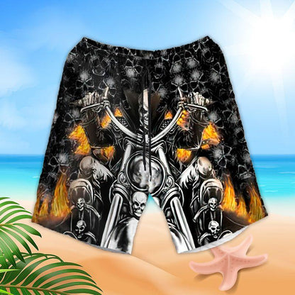 Motorcycle Aloha Hawaiian Shirts For Summer, Ghost Racer Skull Fire Pattern Skeleton Hawaiian Set For Men Women, Gift For Racing Motorcycle Lovers - Amzanimalsgift