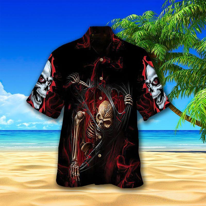 Motorcycle Aloha Hawaiian Shirts For Summer, Skeleton Horror Skull The Death Art Hawaiian Set For Men Women, Gift For Racing Motorcycle Lovers, Friend - Amzanimalsgift