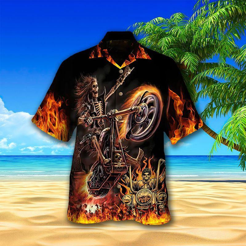 Motorcycle Aloha Hawaiian Shirts For Summer, Skeleton Rock Star Riding Skull Racing Hawaiian Set For Men Women, Gift For Friend, Motorcycle Lovers - Amzanimalsgift