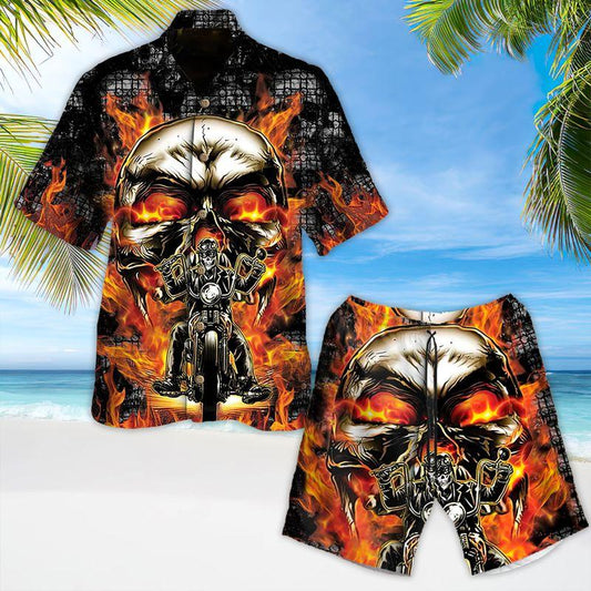 Motorcycle Aloha Hawaiian Shirts For Summer, Skeleton Skull Flaming Hawaiian Set For Men Women, Gift For Racing Motorcycle Lovers, Racer From Hell - Amzanimalsgift