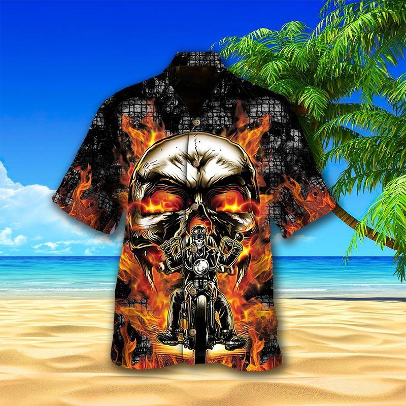 Motorcycle Aloha Hawaiian Shirts For Summer, Skeleton Skull Flaming Hawaiian Set For Men Women, Gift For Racing Motorcycle Lovers, Racer From Hell - Amzanimalsgift