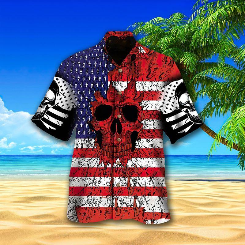 Motorcycle Aloha Hawaiian Shirts For Summer, Skull American Flag Ripped Hawaiian Set For Men Women, Gift For Racing Motorcycle Lovers, Patriotic - Amzanimalsgift