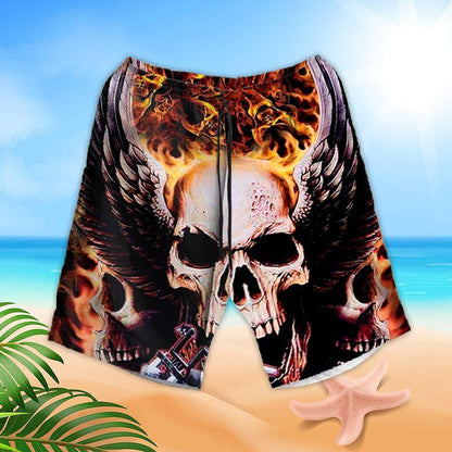 Motorcycle Aloha Hawaiian Shirts For Summer, Skull Black Wing Flaming Background Hawaiian Set For Men Women, Gift For Racing Motorcycle Lovers, Friend - Amzanimalsgift