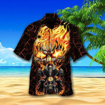 Motorcycle Aloha Hawaiian Shirts For Summer, Skull Flame Hawaiian Set Outfits For Men Women, Gift For Friend, Team, Racing Motorcycle Lovers - Amzanimalsgift