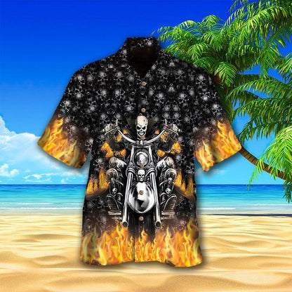 Motorcycle Aloha Hawaiian Shirts For Summer, Skull On Fire Skull Pattern Hawaiian Set For Men Women, Gift For Speed Lovers, Racing Motorcycle Lovers - Amzanimalsgift