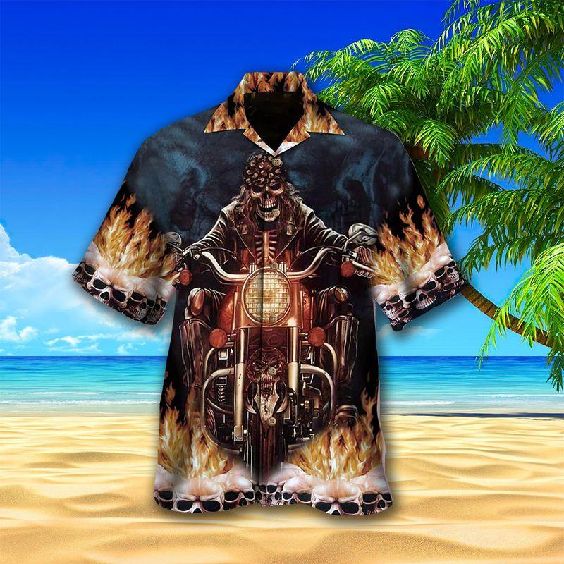 Motorcycle Aloha Hawaiian Shirts For Summer, Skull Speed Racing Hawaiian Set Outfits For Men Women, Gift For Friend, Team, Racing Motorcycle Lovers - Amzanimalsgift