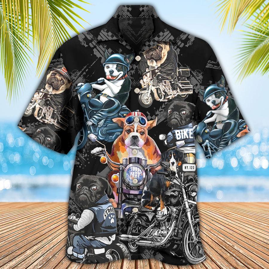 Motorcycle Dog Aloha Hawaiian Shirt For Summer, I Like Motorcycles And Dogs Hawaiian Shirt, Gift For Men Women, Dog Lovers, Dog Mom Dad - Amzanimalsgift