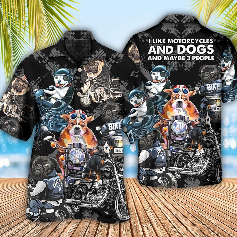 Motorcycle Dog Aloha Hawaiian Shirt For Summer, I Like Motorcycles And Dogs Hawaiian Shirt, Gift For Men Women, Dog Lovers, Dog Mom Dad - Amzanimalsgift