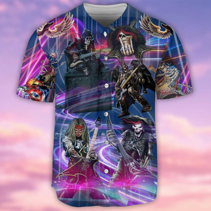 Music Baseball Jersey, Skull, Guitar Music Death Crazy Baseball Tee Jersey Shirt For Men And Women - Perfect Gift For Music Lovers, Halloween - Amzanimalsgift