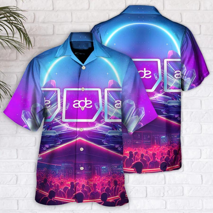 Music Hawaiian Shirt, Music Event Amsterdam Dance Hawaiian Shirt, Music Event Night Neon Crystal Aloha Shirt For Men - Perfect Gift For Music Lovers - Amzanimalsgift