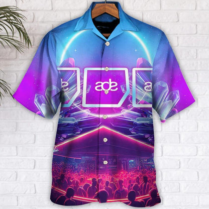 Music Hawaiian Shirt, Music Event Amsterdam Dance Hawaiian Shirt, Music Event Night Neon Crystal Aloha Shirt For Men - Perfect Gift For Music Lovers - Amzanimalsgift