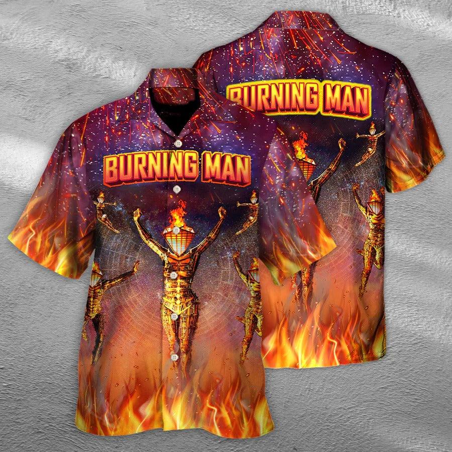 Music Hawaiian Shirt, Music Event Burning Man Hawaiian Shirt, Music Built To Burn Burning Man Aloha Shirt For Men - Perfect Gift For Music Lovers - Amzanimalsgift