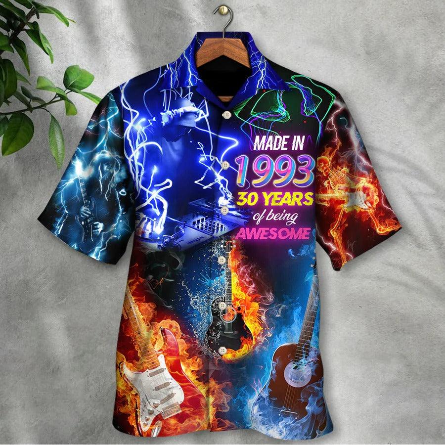 Music Hawaiian Shirt, Music Guitar Flame Hawaiian Shirt, Music Is My Life Made In 1993 Neon Style Aloha Shirt For Men - Perfect Gift For Music Lovers - Amzanimalsgift