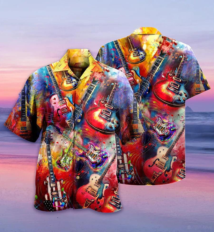 Music Hawaiian Shirt, Music Guitar Hawaiian Shirt, Music Mix Color Love Life Very Much Aloha Shirt For Men And Women - Perfect Gift For Music Lovers - Amzanimalsgift