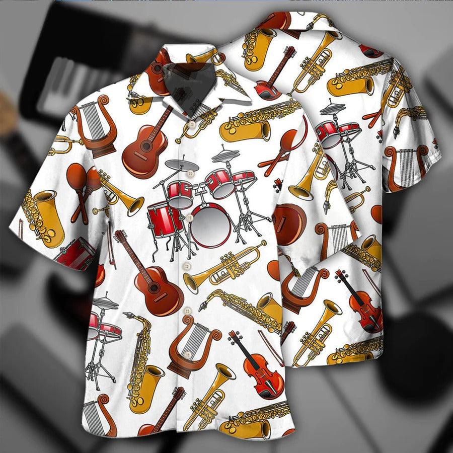 Music Hawaiian Shirt, Music Instruments White Style, Music Make Happiness Life Aloha Shirt For Men And Women - Perfect Gift For Music Lovers - Amzanimalsgift