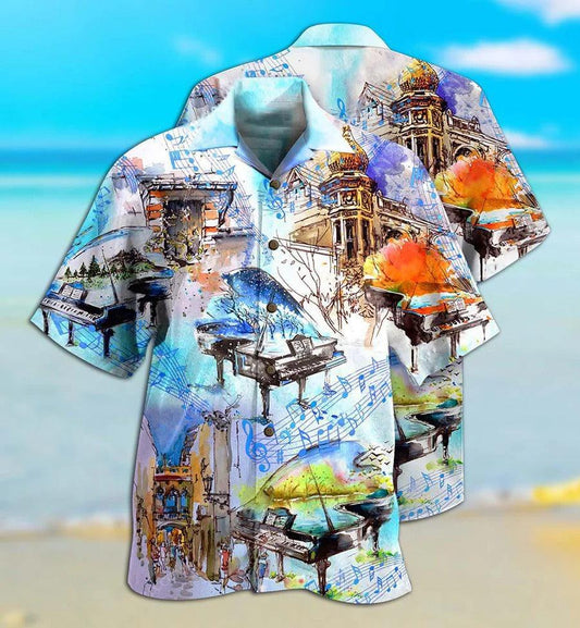Music Hawaiian Shirt, Music Piano Hawaiian Shirt, Music Fly Everywhere Of The World Aloha Shirt For Men - Perfect Gift For Music Lovers - Amzanimalsgift