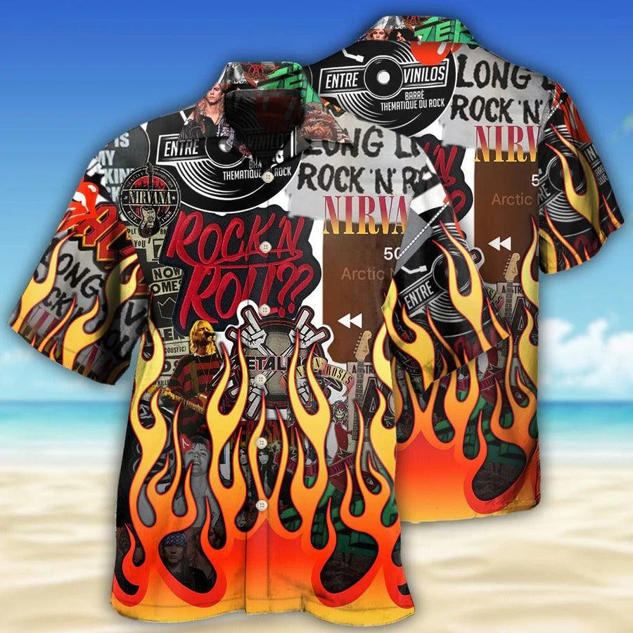 Music Hawaiian Shirt, Music With Flame Hawaiian Shirt, Rock Music Red Flame Chill Aloha Shirt For Men And Women - Perfect Gift For Music Lovers - Amzanimalsgift