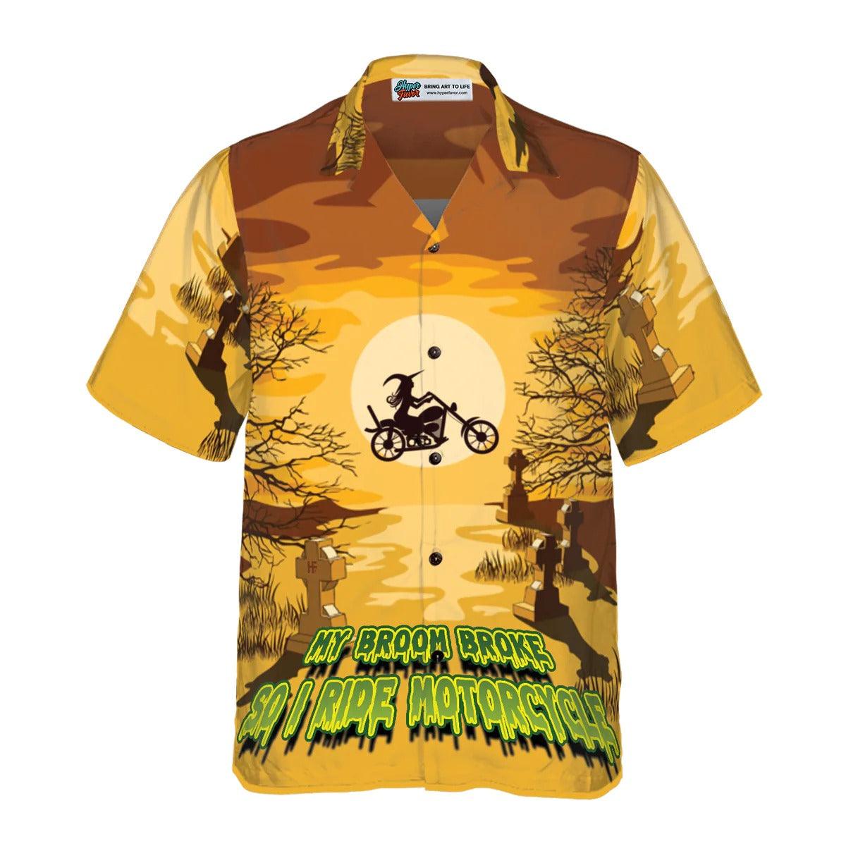 My Broom Broke So I Ride Motorcycle Halloween Hawaiian Shirt, Halloween Shirt For Men And Women - Perfect Gift For Lover, Friend, Family - Amzanimalsgift