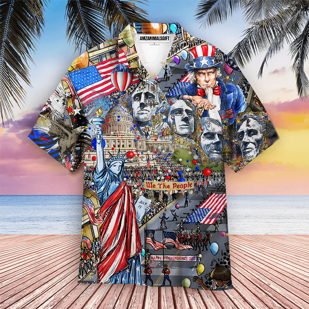 My Patriotic Heart Beats We The People America Independence Day Aloha Hawaiian Shirts For Men Women, USA Flag Hawaiian Shirt, 4th July Gift For Summer - Amzanimalsgift