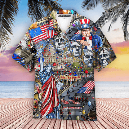 My Patriotic Heart Beats We The People America Independence Day Aloha Hawaiian Shirts For Men Women, USA Flag Hawaiian Shirt, 4th July Gift For Summer - Amzanimalsgift