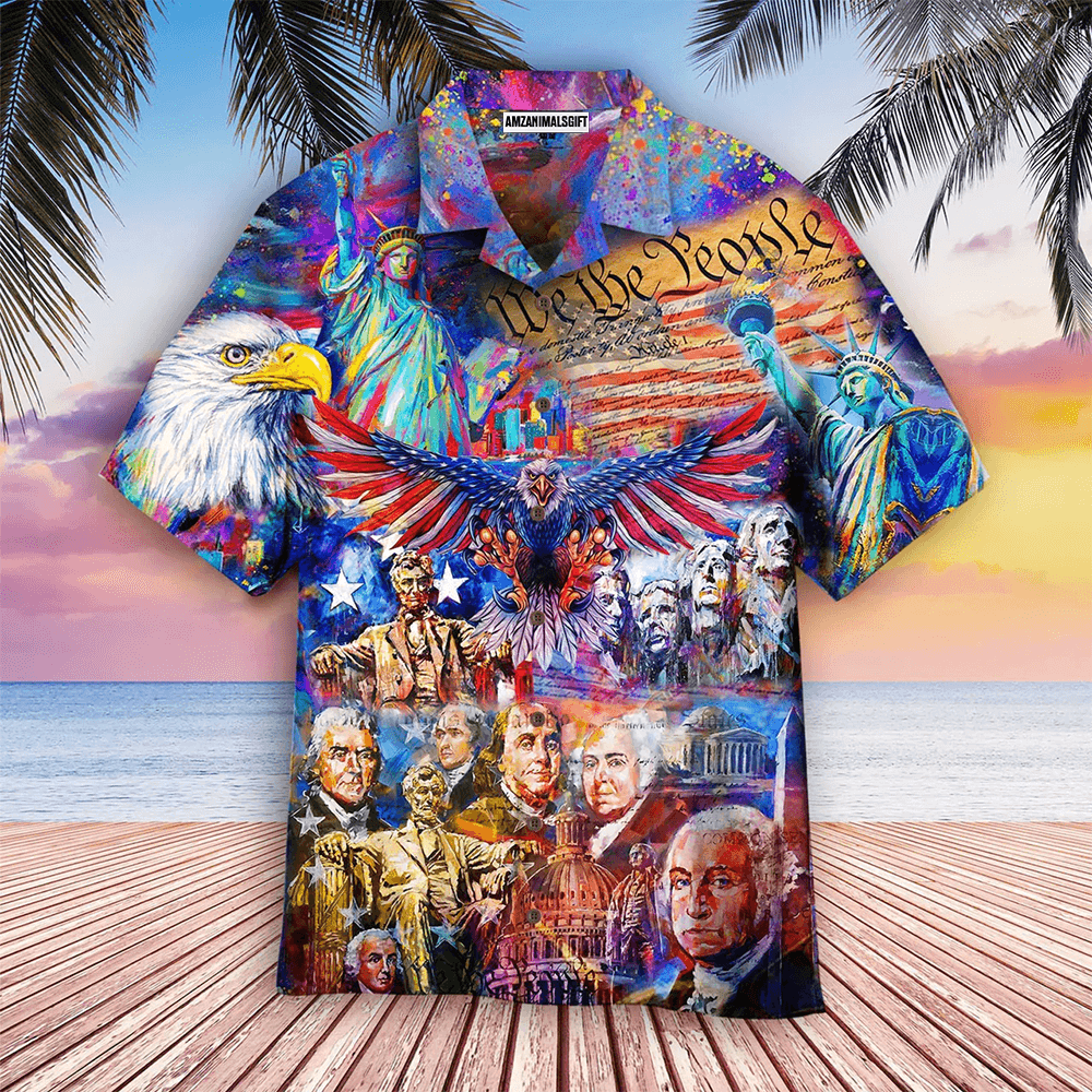 My Patriotic Heart We The People American Independence Day Aloha Hawaiian Shirts For Men Women, US Flag Eagle Hawaiian Shirt, 4th July Gift For Summer - Amzanimalsgift